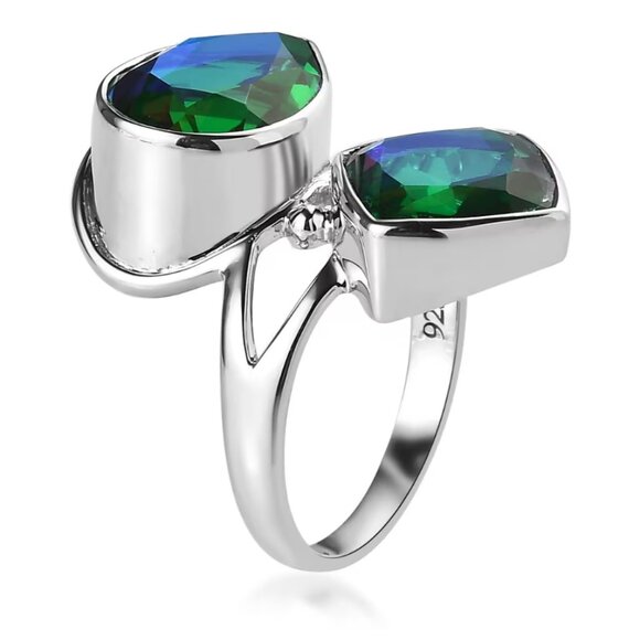 Sajen Rainbow Caribbean Doublet Quartz 7.80 ctw Ring Rhodium over Sterling Sz6 - Picture 3 of 6